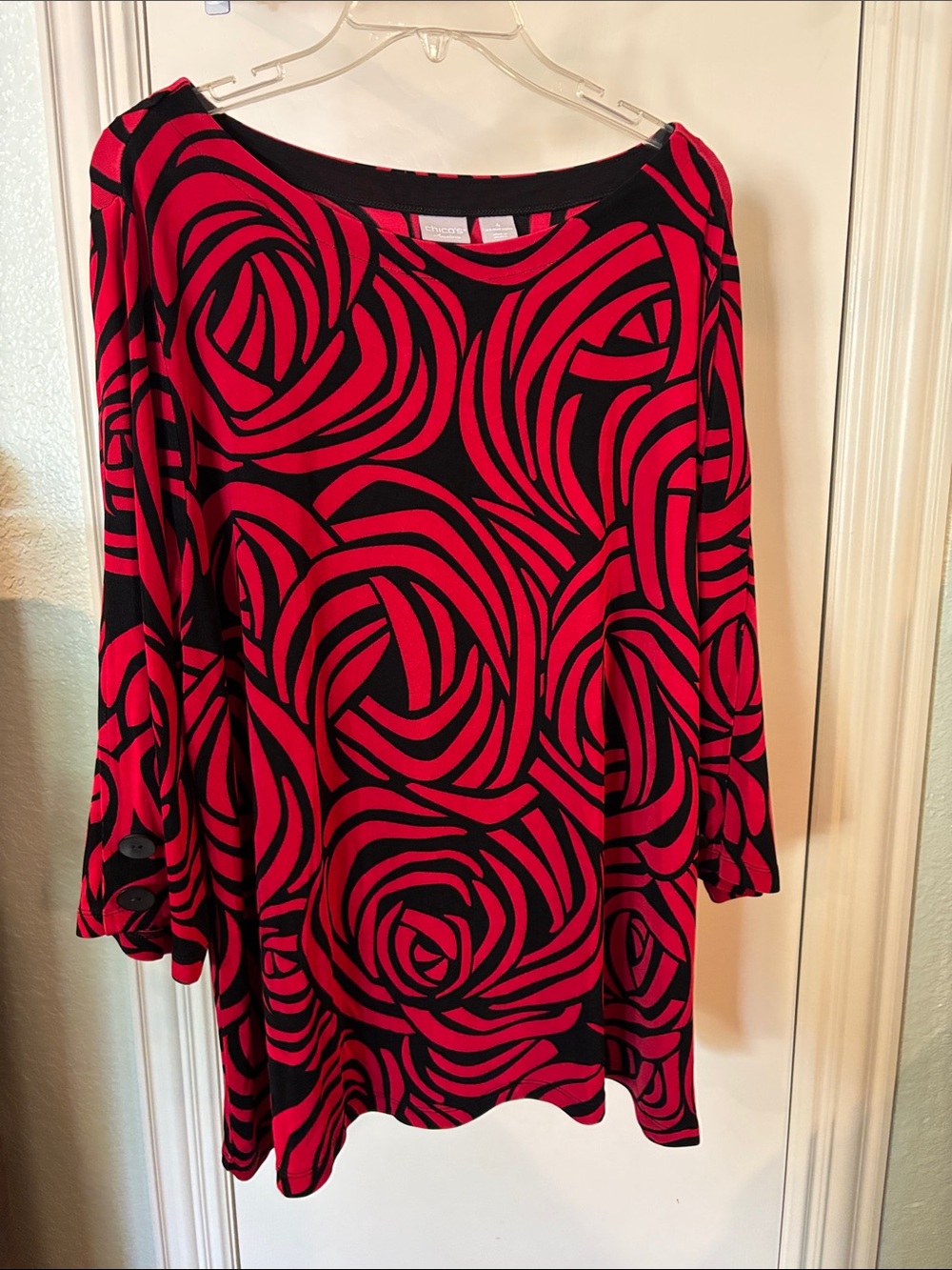 Red & Black Swirl Boatneck Tunic Top by Chico's